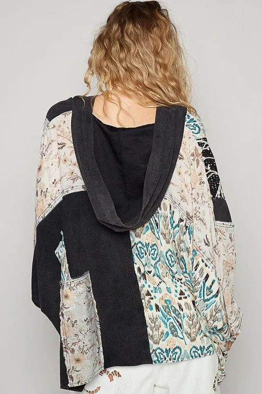 POL Crochet Patch Lace Detail Button Detail Floral Hooded Top sold by Charming Charlie product image thumbnail 4