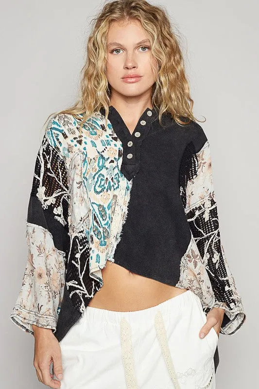 POL Crochet Patch Lace Detail Button Detail Floral Hooded Top sold by Charming Charlie product image thumbnail 2