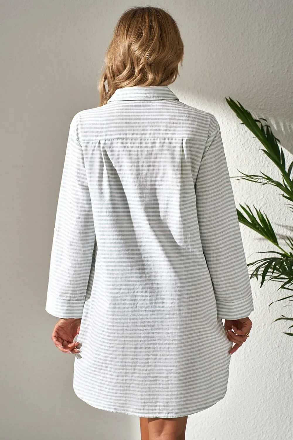 Striped Johnny Collar Long Sleeve Mini Shirt Dress sold by Charming Charlie product image thumbnail 2