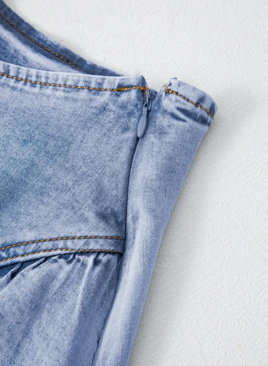 Asymmetric Ruffle Overlay Denim Mini Skirt sold by Charming Charlie product image thumbnail 5