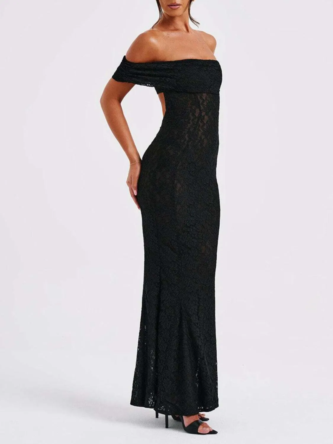 Devine Backless Lace Off-Shoulder Maxi Dress sold by Charming Charlie product image thumbnail 2