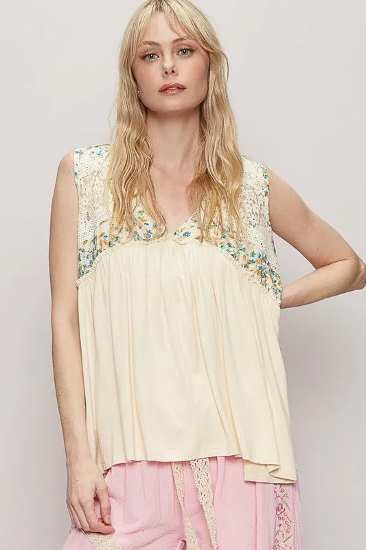 POL Lace Detail Frill Floral V-Neck Sleeveless Top sold by Charming Charlie product image thumbnail 2