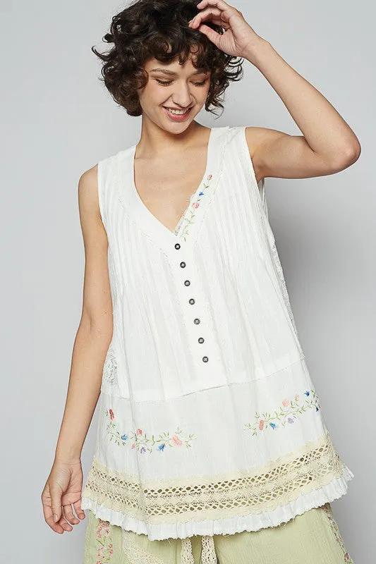 POL Embroidered Lace Detail V-Neck Sleeveless Top sold by Charming Charlie product image thumbnail 2