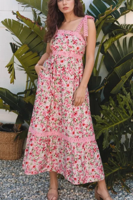 Floral Lace Tied Strap Square Neck Dress with Pockets sold by Charming Charlie