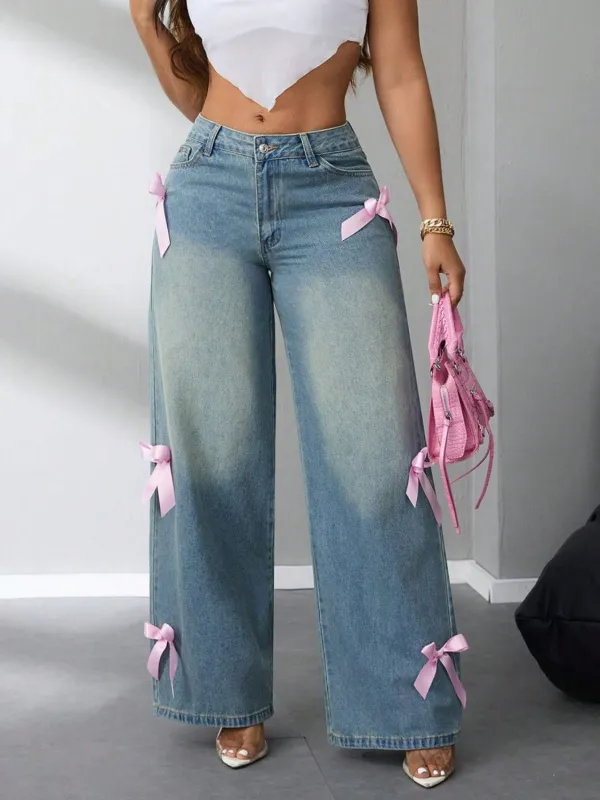 Bow High Rise Wide Leg Jeans sold by Charming Charlie