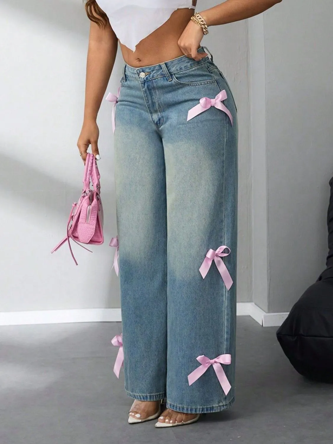 Bow High Rise Wide Leg Jeans sold by Charming Charlie product image thumbnail 2