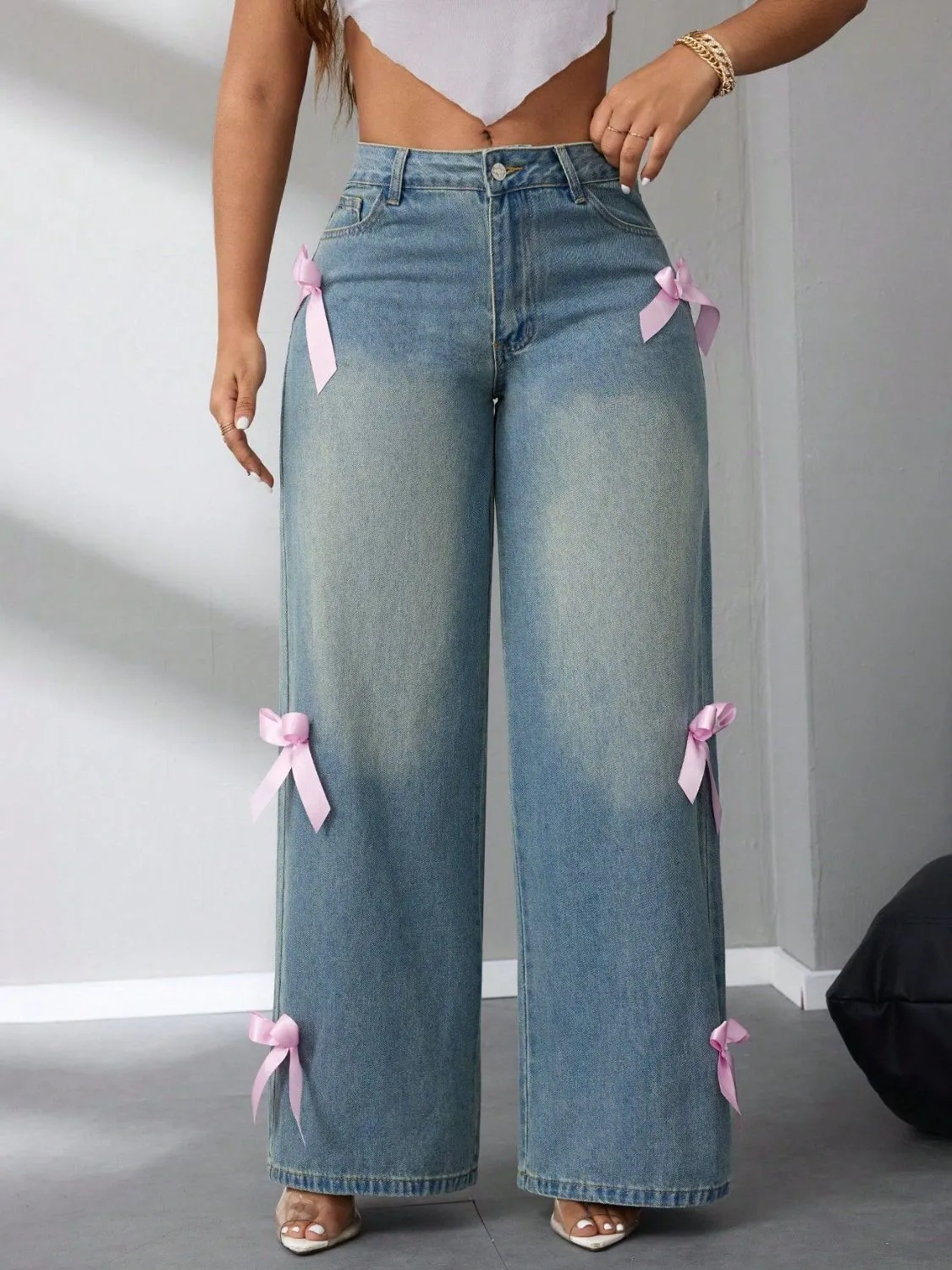 Bow High Rise Wide Leg Jeans sold by Charming Charlie product image thumbnail 3