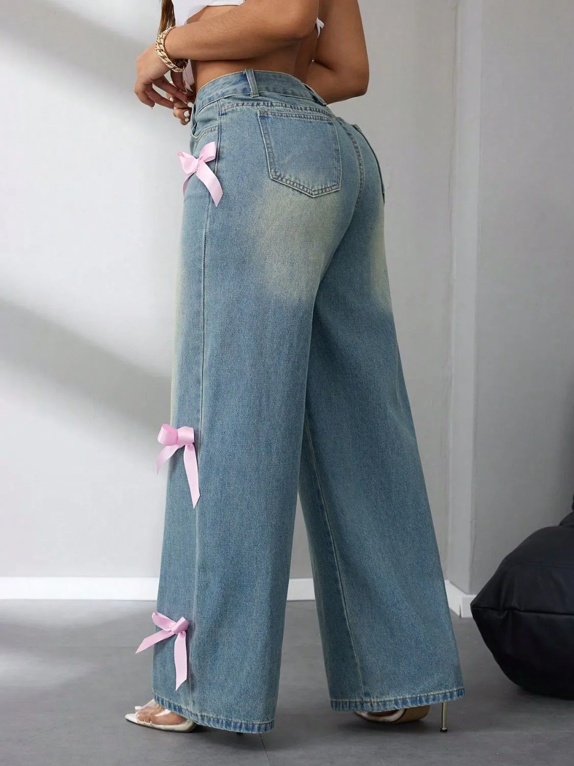 Bow High Rise Wide Leg Jeans sold by Charming Charlie product image thumbnail 5