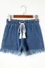 Raw Hem Drawstring High Waist Denim Shorts with Pockets sold by Charming Charlie