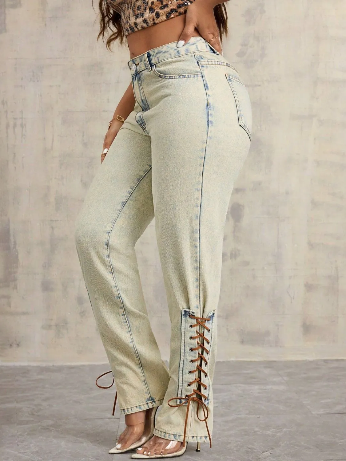 Lace-Up High Rise Jeans sold by Charming Charlie product image thumbnail 4