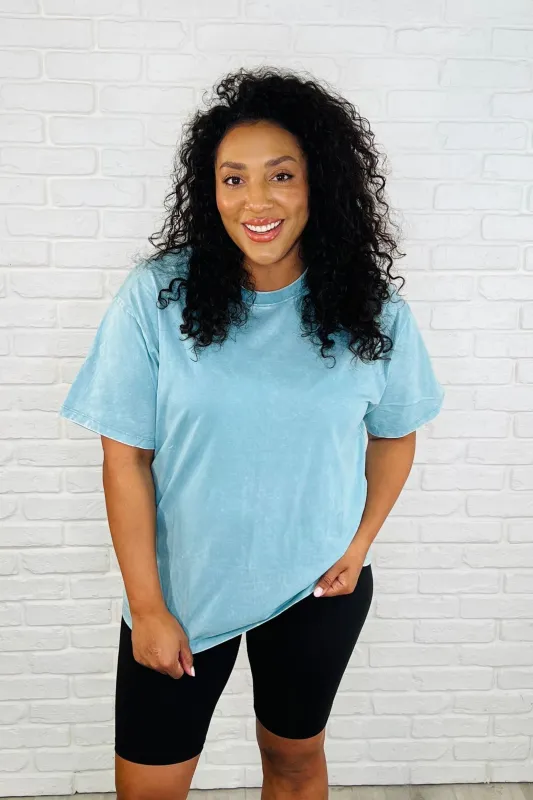 Casual Basic Drop Shoulder Oversized Tee in Dusty Teal sold by Charming Charlie