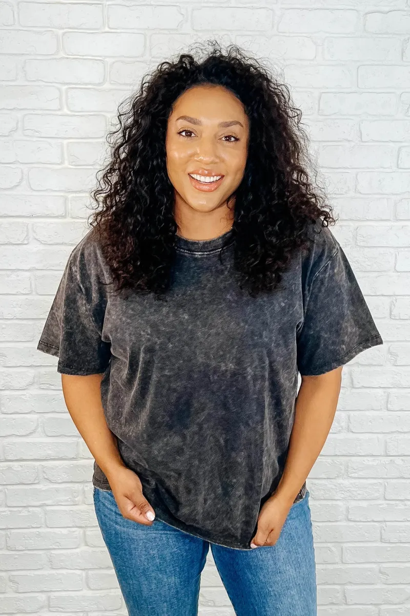 Casual Basic Drop Shoulder Oversized Tee in Ash Black | Parallel