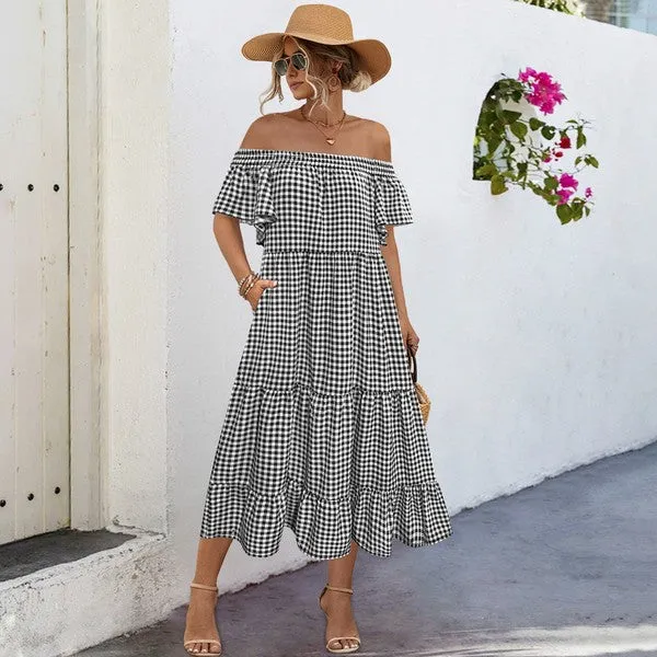 Summer Dress for Women Plaid Puff Sleeves Dress sold by Charming Charlie