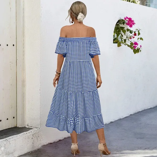Summer Dress for Women Plaid Puff Sleeves Dress sold by Charming Charlie product image thumbnail 5