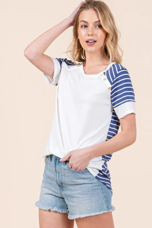 Stripe Combo Short Sleeve Top sold by Charming Charlie