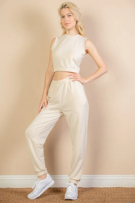 French Terry Elastic Waist Tank Top & Joggers Set sold by Charming Charlie product image thumbnail 4