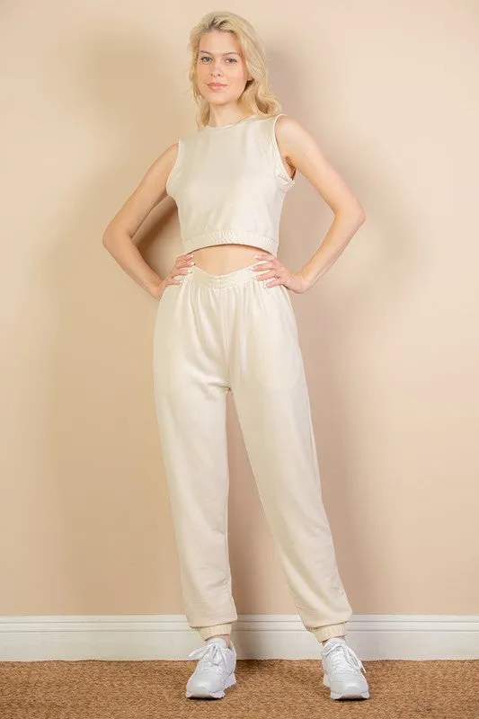 French Terry Elastic Waist Tank Top & Joggers Set sold by Charming Charlie product image thumbnail 2