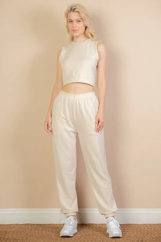 French Terry Elastic Waist Tank Top & Joggers Set sold by Charming Charlie product image thumbnail 3