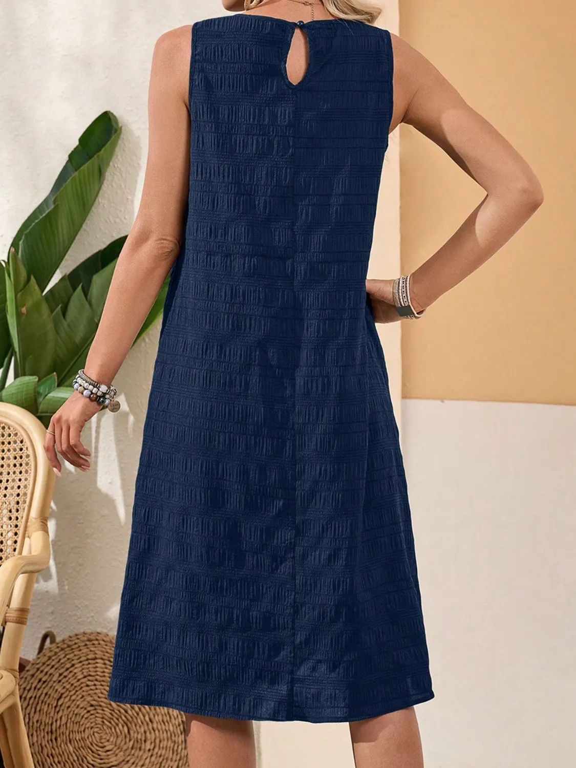 Ruffled Textured Round Neck Sleeveless Dress sold by Charming Charlie product image thumbnail 4