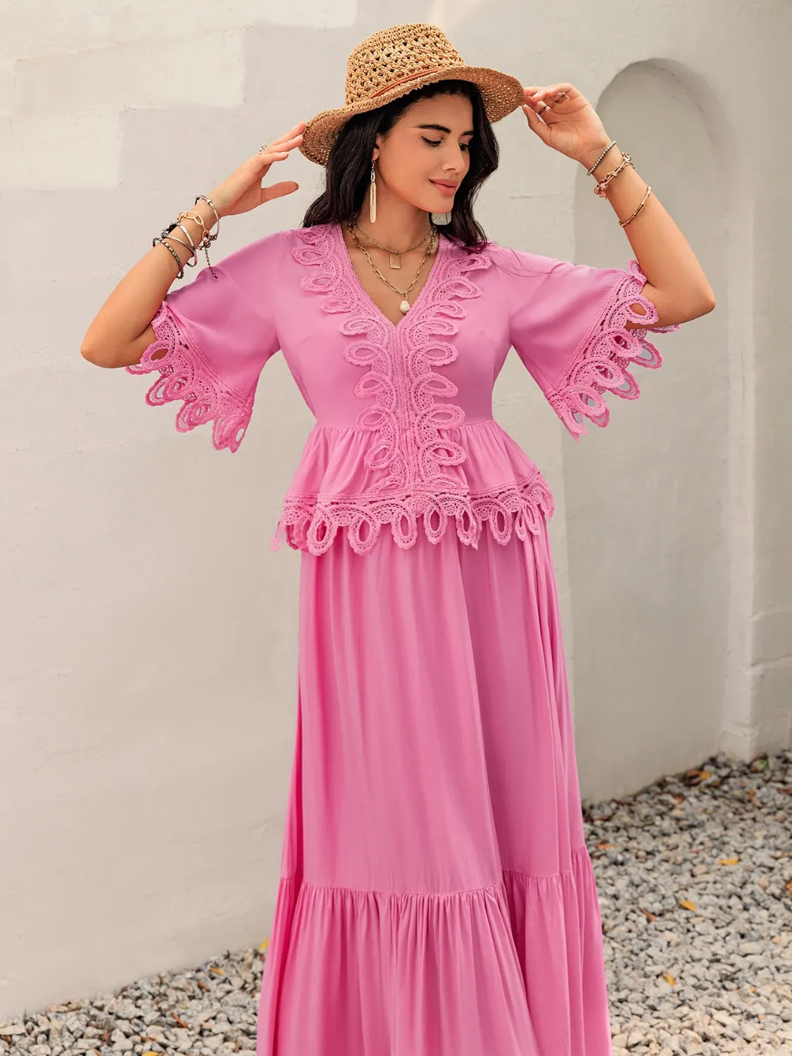 Lace Detail V-Neck Half Sleeve Midi Dress sold by Charming Charlie product image thumbnail 5