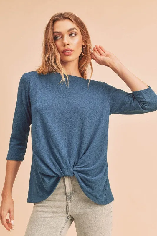 Aemi + Co Twist Front Round Neck 3/4 Sleeve T-Shirt sold by Charming Charlie product image thumbnail 2