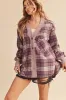 Aemi + Co Side Slit Patch Pocket Plaid Button Down Jacket sold by Charming Charlie