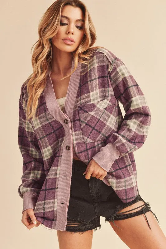 Aemi + Co Side Slit Patch Pocket Plaid Button Down Jacket sold by Charming Charlie