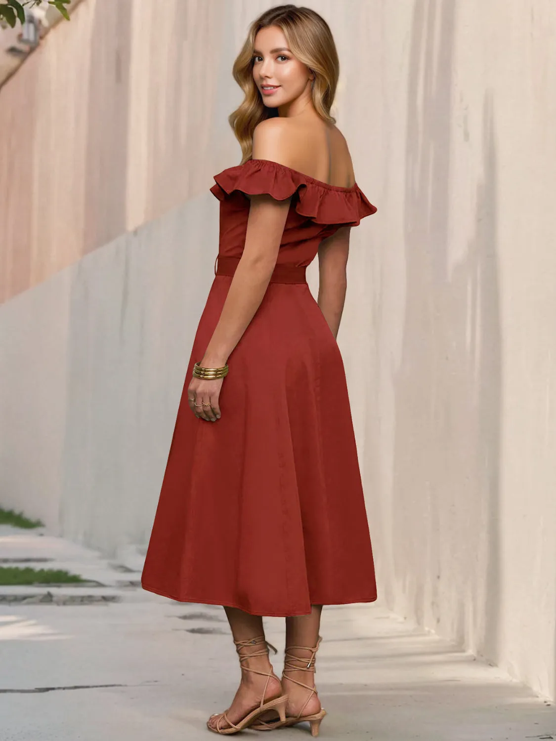 Ruffled Off-Shoulder Midi Dress sold by Charming Charlie product image thumbnail 4