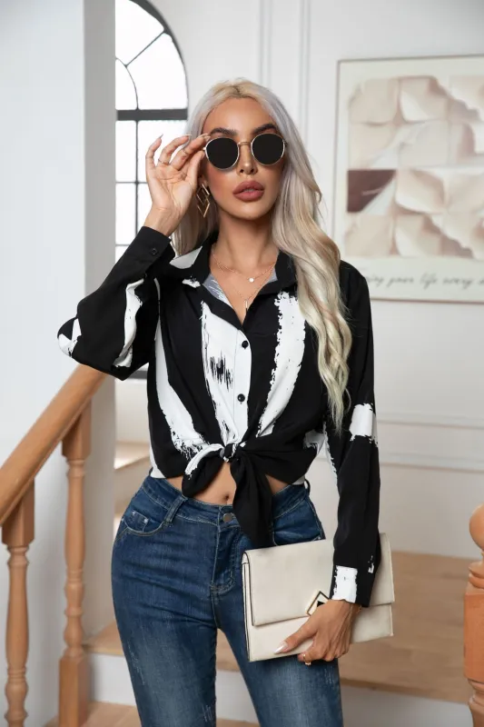 Button Down Printed Long Sleeve Shirt sold by Charming Charlie