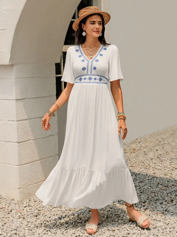 Ruffled Hem V-Neck Flutter Sleeve Dress sold by Charming Charlie