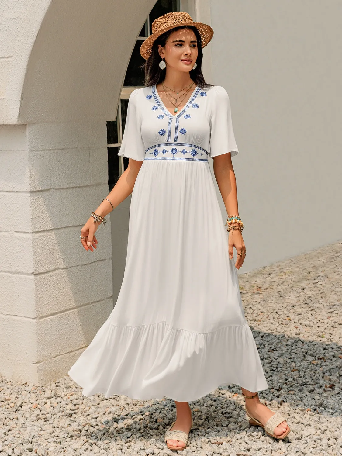 Ruffled Hem V-Neck Flutter Sleeve Dress sold by Charming Charlie