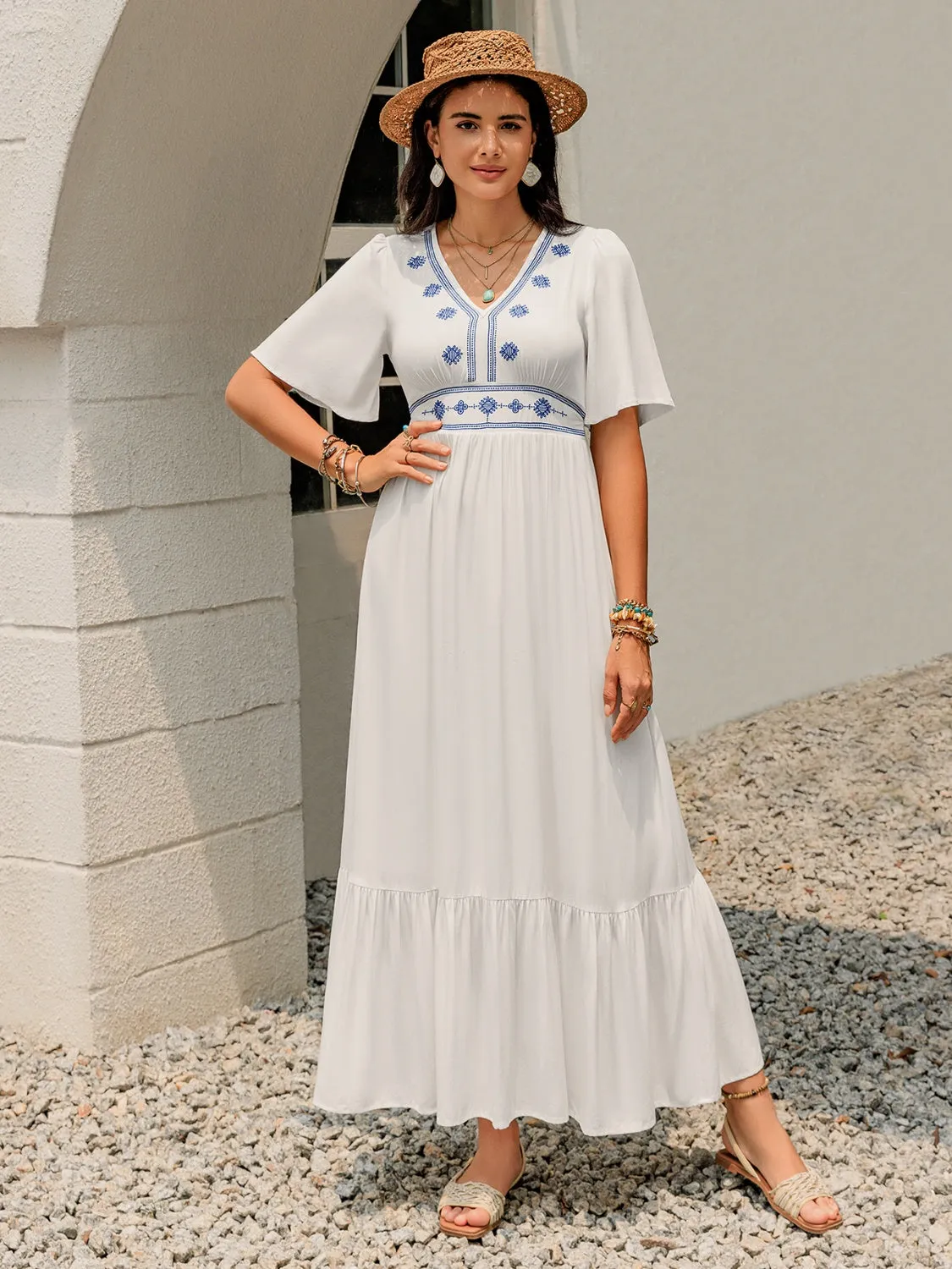 Ruffled Hem V-Neck Flutter Sleeve Dress sold by Charming Charlie product image thumbnail 4