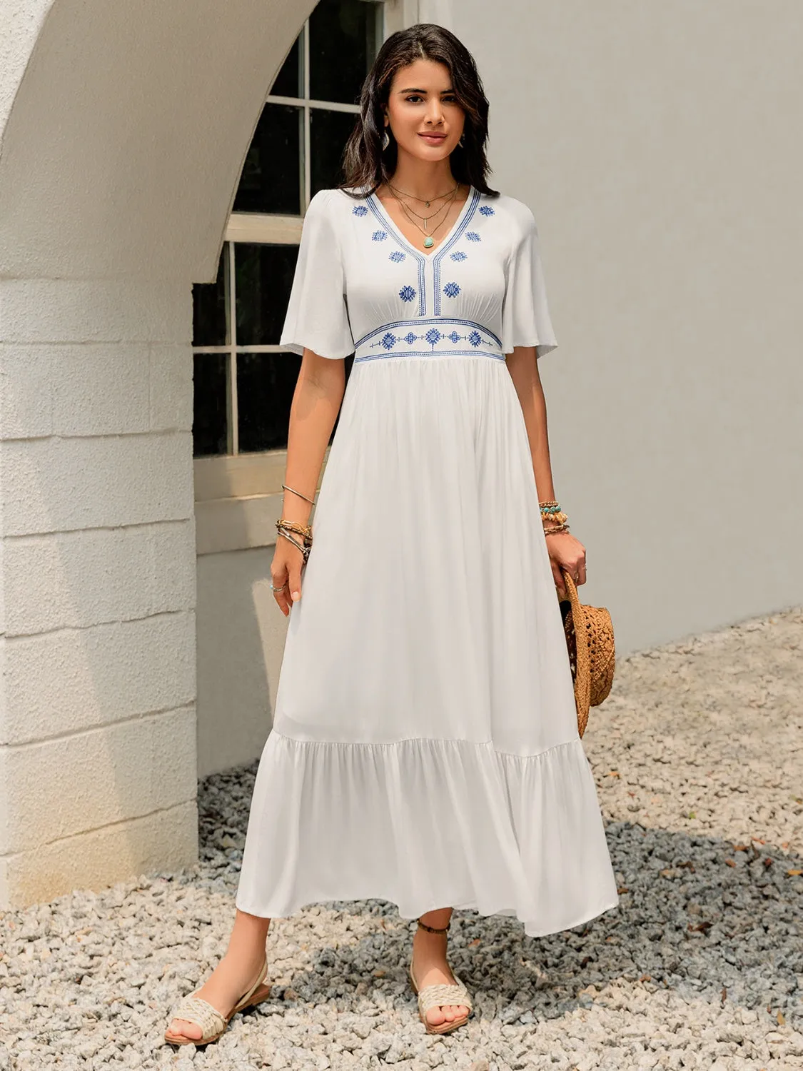 Ruffled Hem V-Neck Flutter Sleeve Dress sold by Charming Charlie product image thumbnail 2