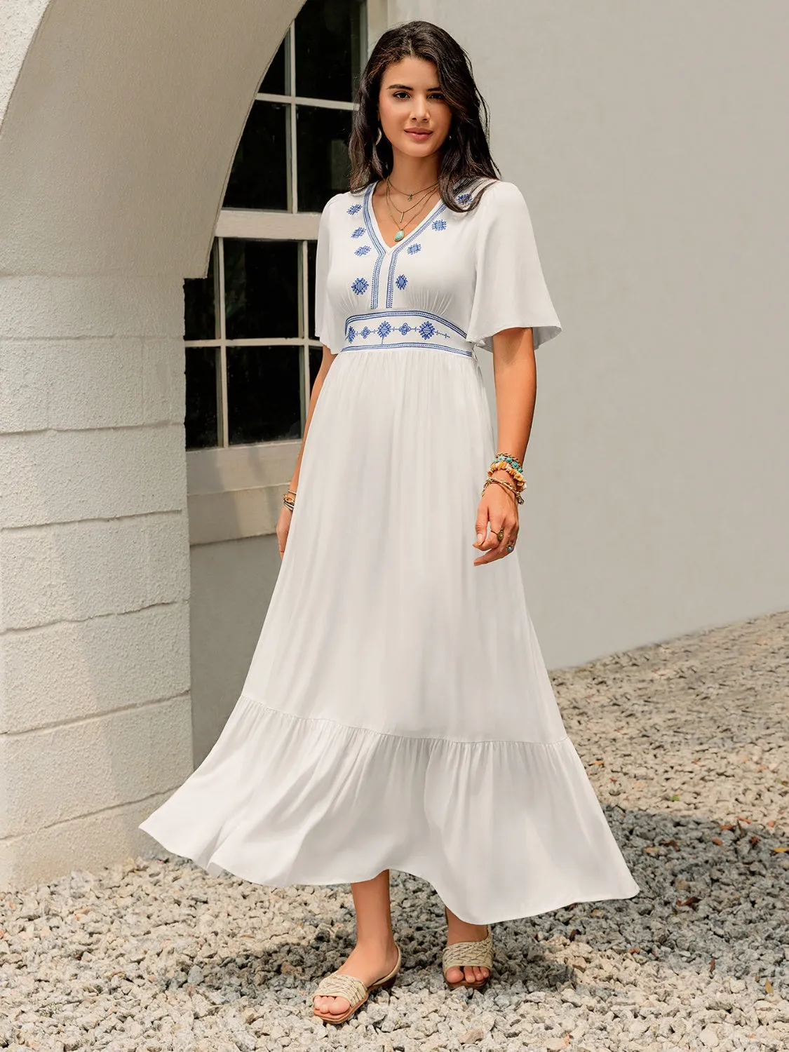 Ruffled Hem V-Neck Flutter Sleeve Dress sold by Charming Charlie product image thumbnail 3