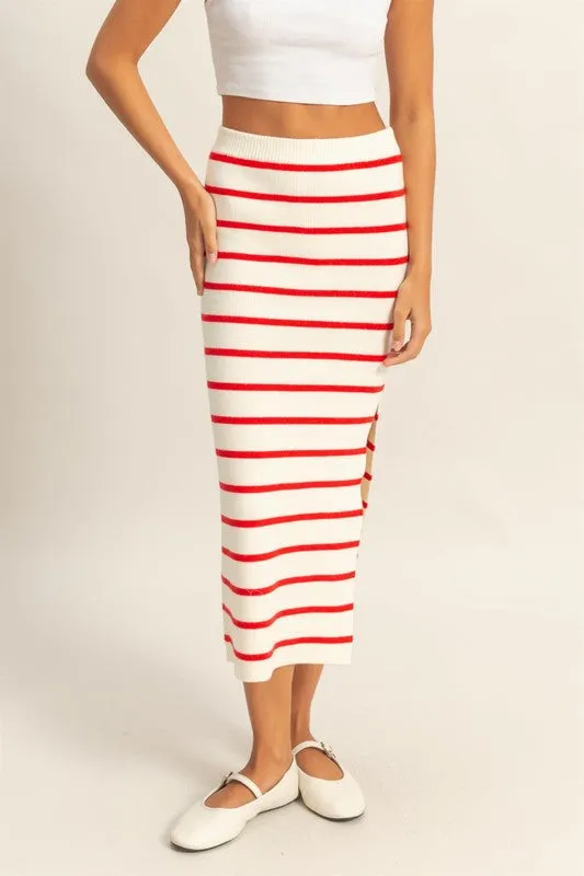 HYFVE Side Slit Striped Bodycon Sweater Skirt sold by Charming Charlie