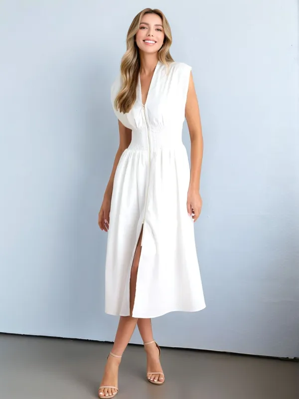 Smocked Zip Front Cap Sleeve Dress sold by Charming Charlie