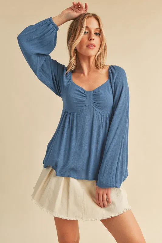 Aemi + Co Ruched Sweetheart Neck Balloon Sleeve Blouse sold by Charming Charlie