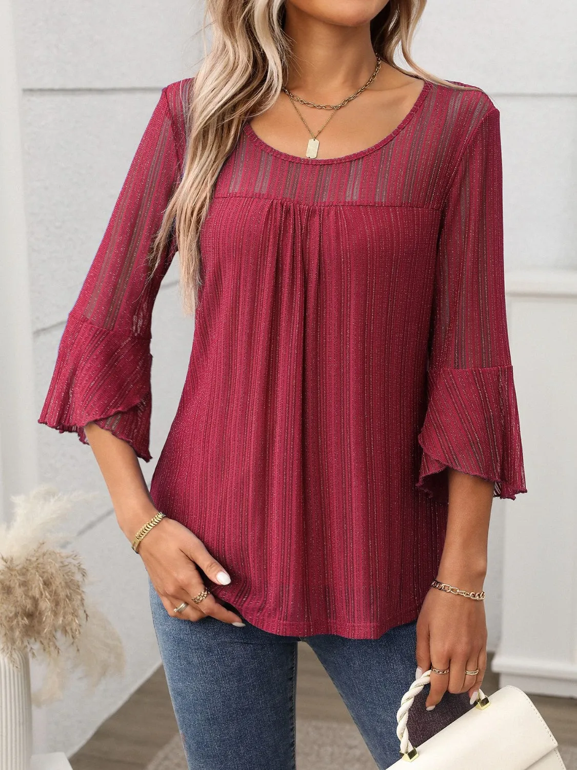 Round Neck Three-Quarter Sleeve Top sold by Charming Charlie product image thumbnail 3