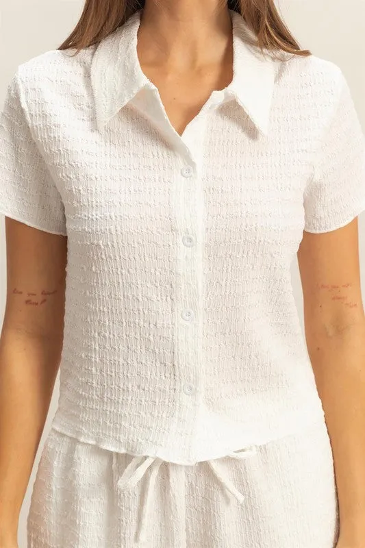 HYFVE Textured Short Sleeve Top and Drawstring Shorts Knit Set sold by Charming Charlie product image thumbnail 4