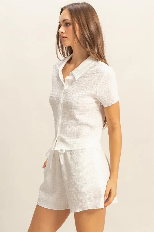 HYFVE Textured Short Sleeve Top and Drawstring Shorts Knit Set sold by Charming Charlie product image thumbnail 2