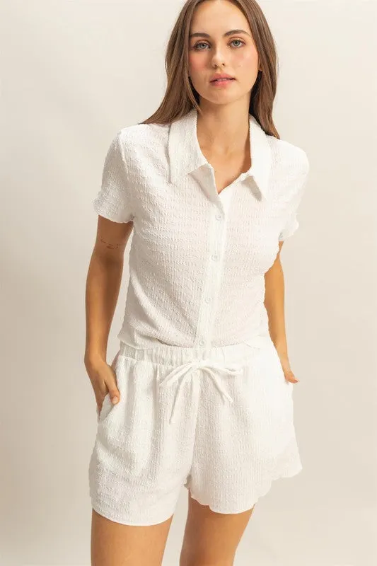 HYFVE Textured Short Sleeve Top and Drawstring Shorts Knit Set sold by Charming Charlie