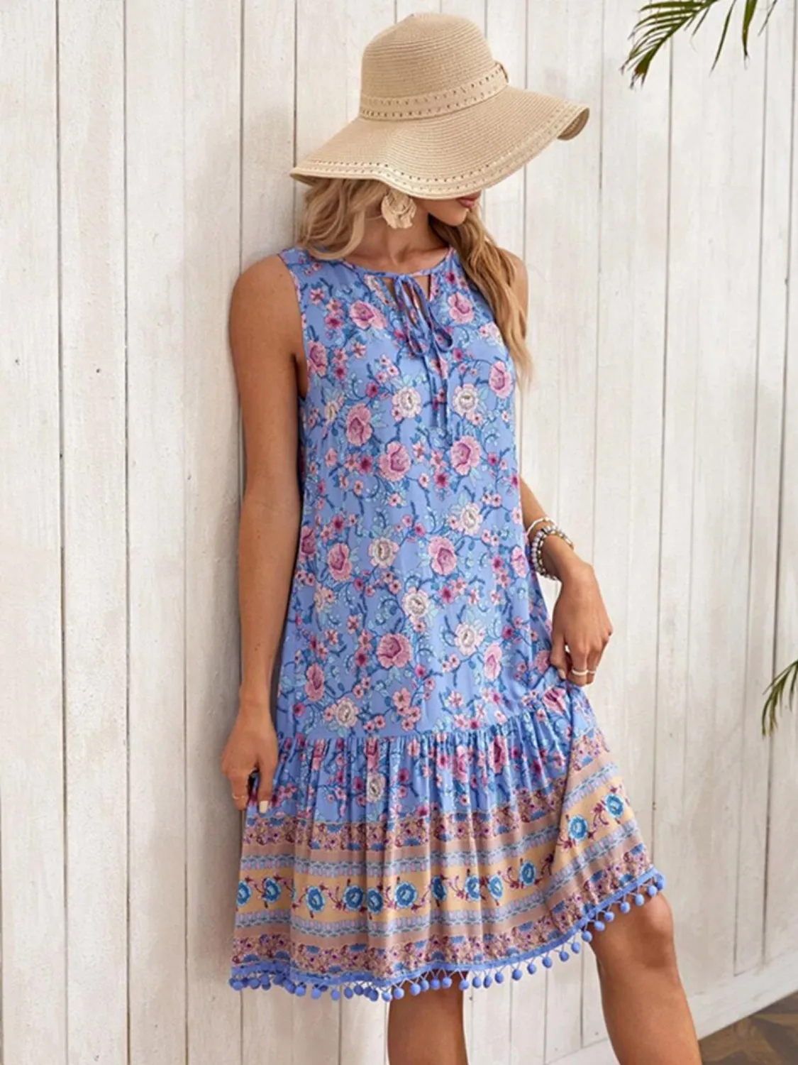 Tie Neck Sleeveless Floral Dress sold by Charming Charlie product image thumbnail 5
