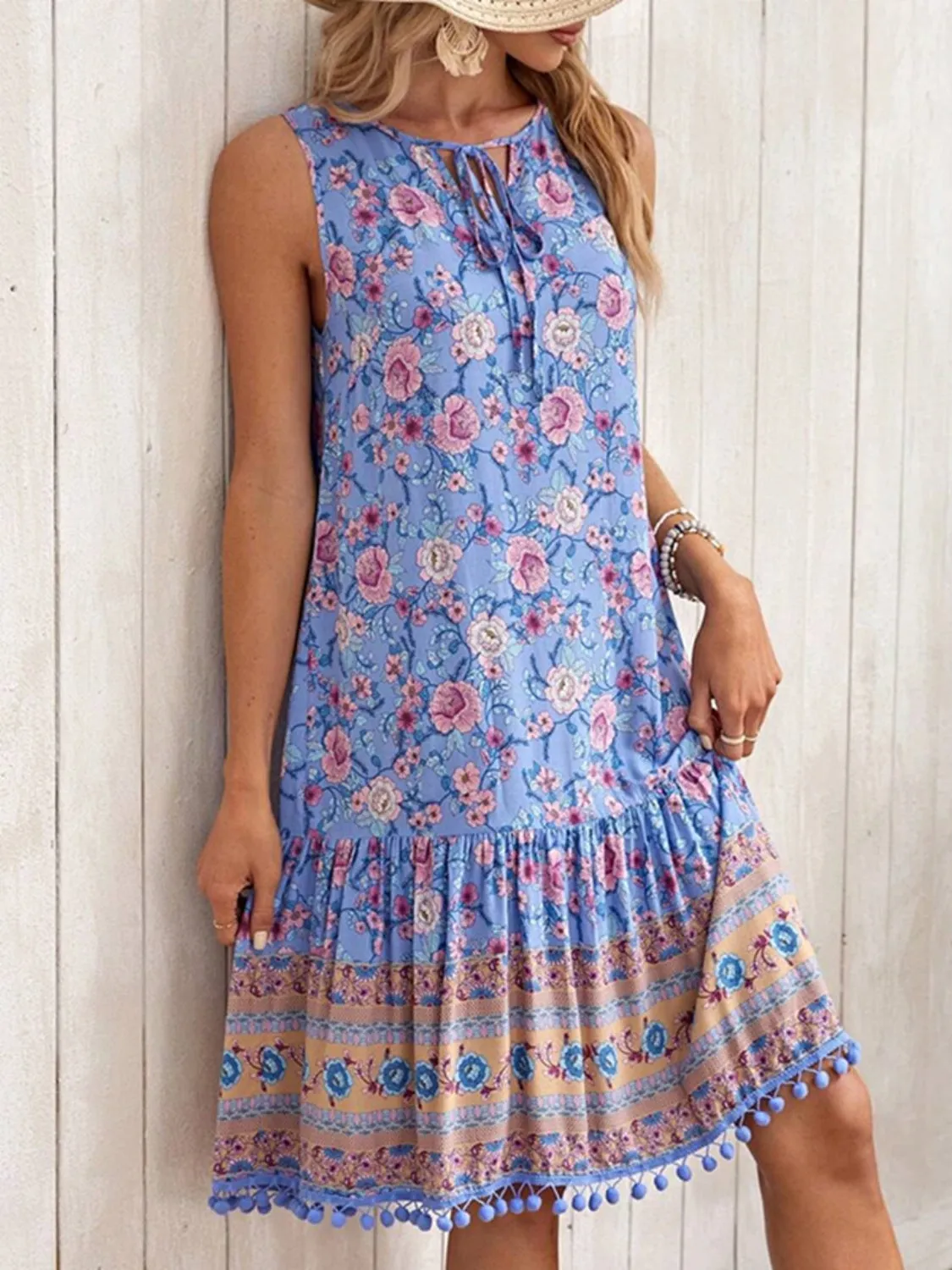 Tie Neck Sleeveless Floral Dress sold by Charming Charlie