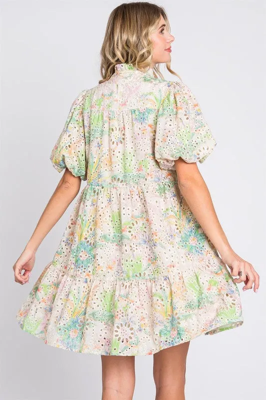 GeeGee Floral Eyelet Lace Puff Sleeve Mini Dress sold by Charming Charlie product image thumbnail 4