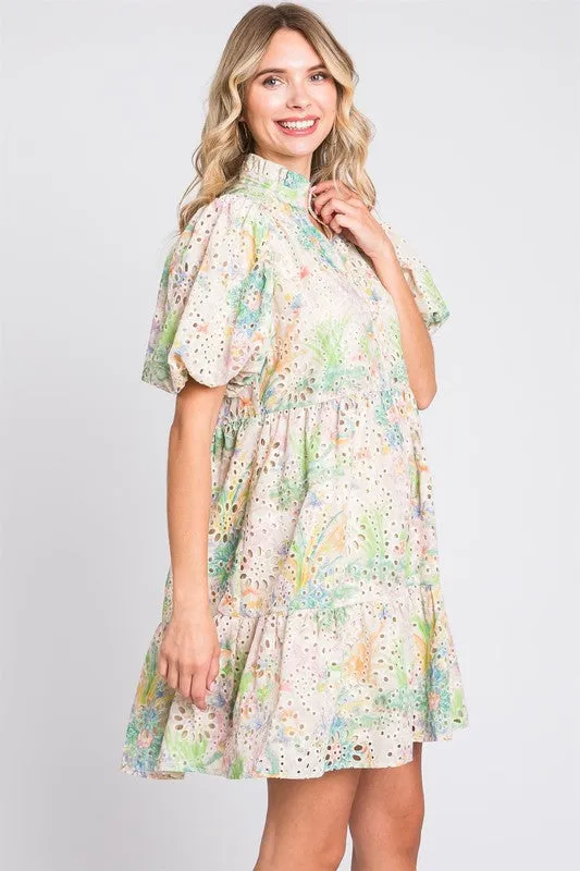 GeeGee Floral Eyelet Lace Puff Sleeve Mini Dress sold by Charming Charlie product image thumbnail 5