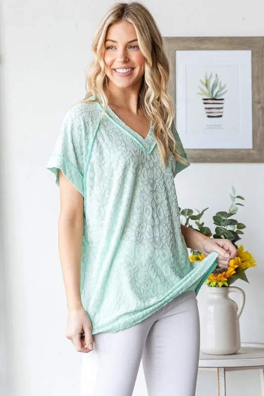 Heimish Full Size Exposed Seam V-Neck Short Sleeve Leopard Top Plus Size sold by Charming Charlie product image thumbnail 5