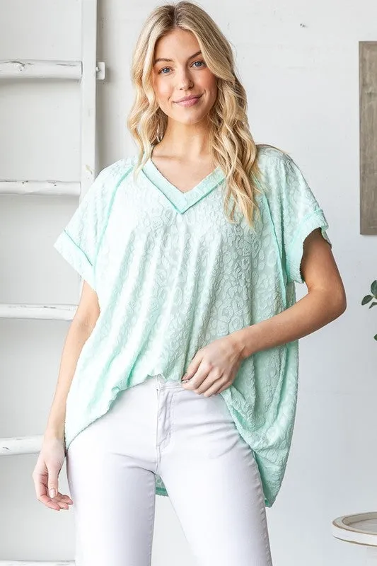 Heimish Full Size Exposed Seam V-Neck Short Sleeve Leopard Top Plus Size sold by Charming Charlie product image thumbnail 4