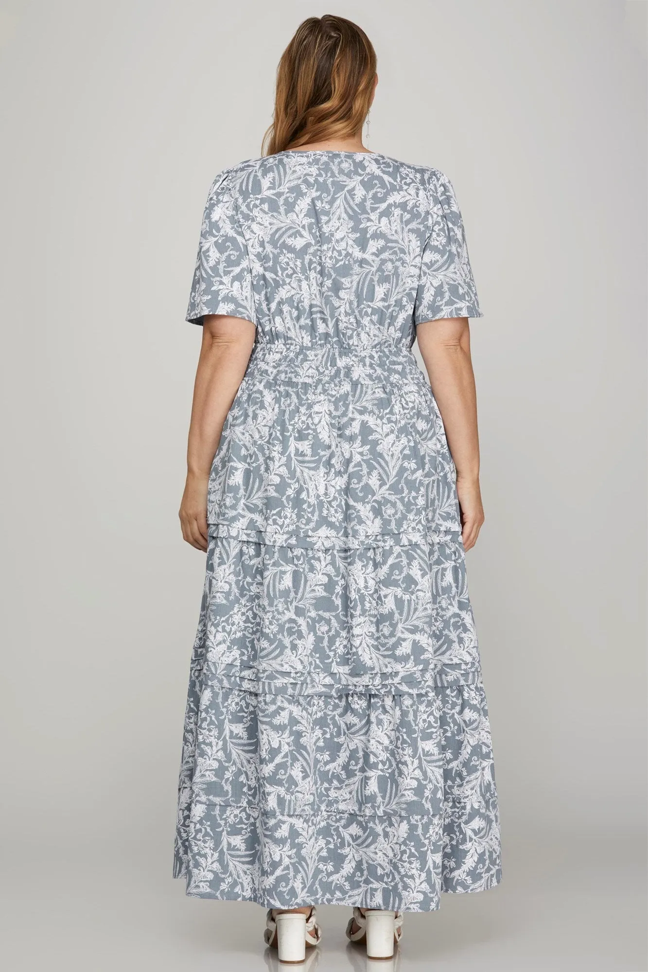 She + Sky Printed Notched Woven Tiered Pintuck Maxi Dress with Side Pockets sold by Charming Charlie product image thumbnail 4