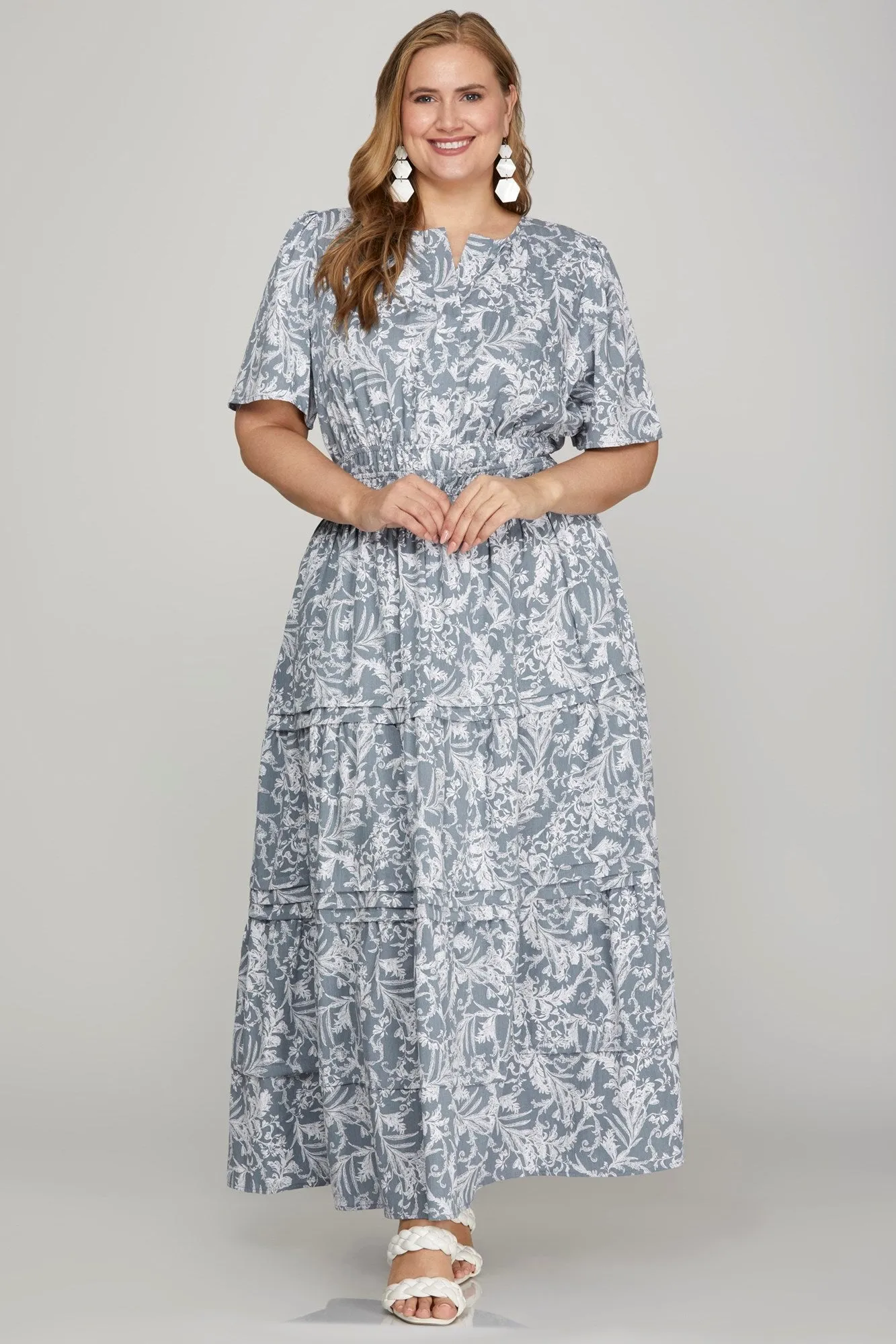 She + Sky Printed Notched Woven Tiered Pintuck Maxi Dress with Side Pockets sold by Charming Charlie product image thumbnail 3