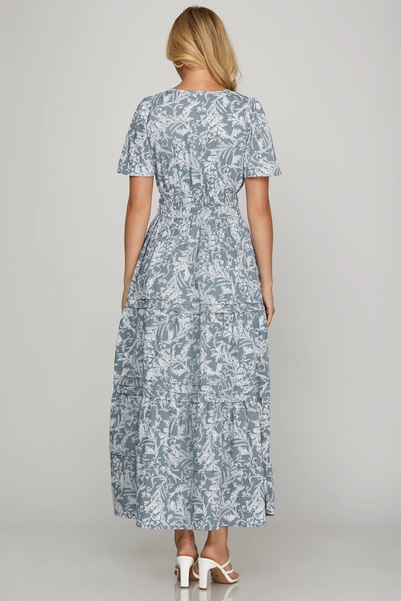 She + Sky Printed Notched Woven Tiered Pintuck Maxi Dress with Side Pockets sold by Charming Charlie product image thumbnail 2
